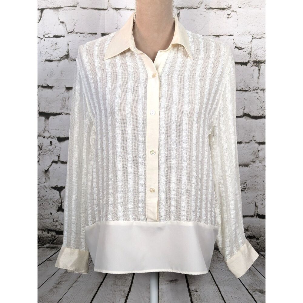 A'NUE LIGNE Woven Popover Top Cream Quiet Luxury Lagenlook Minimalist Medium